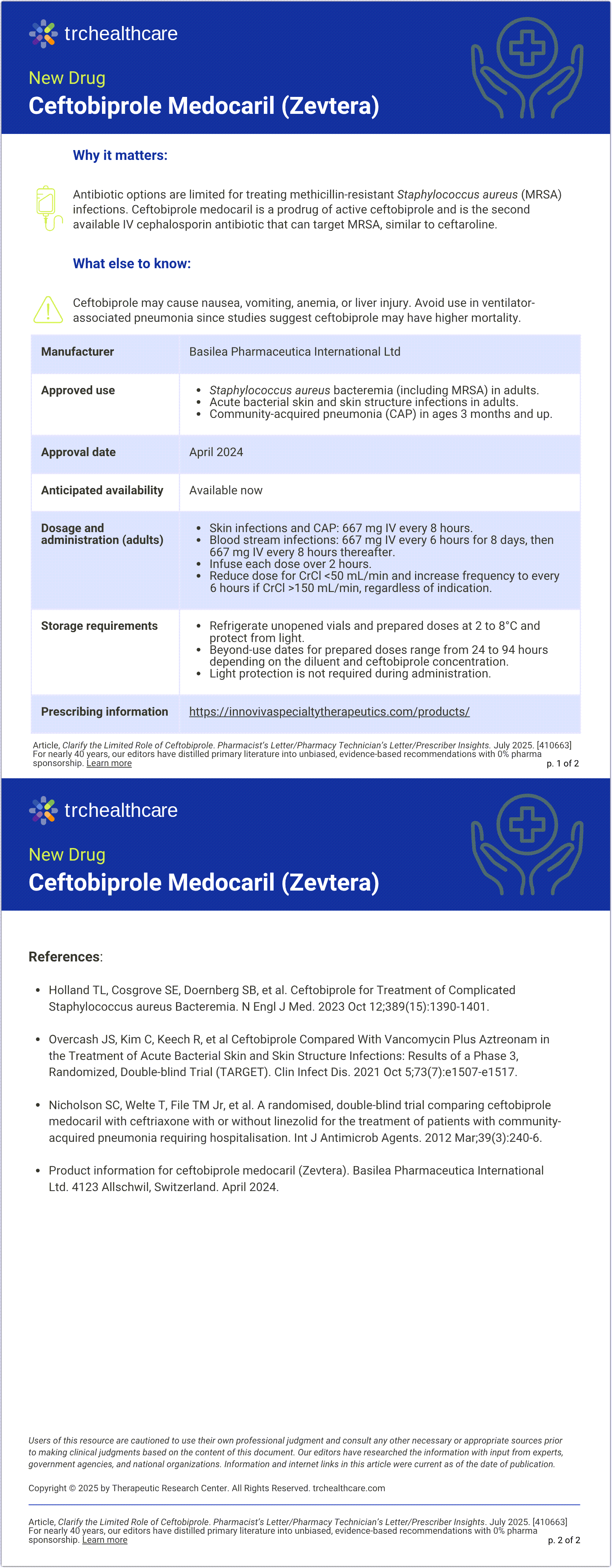 Ceftobiprole (Zevtera)